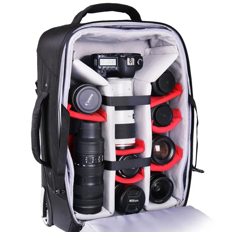 

Waterproof camera backpack rolling camera bag, Black