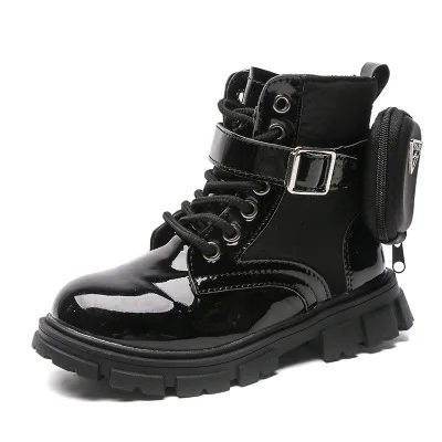 

Hot selling thicken zipper black cool girls new fashion leather boot children's boots