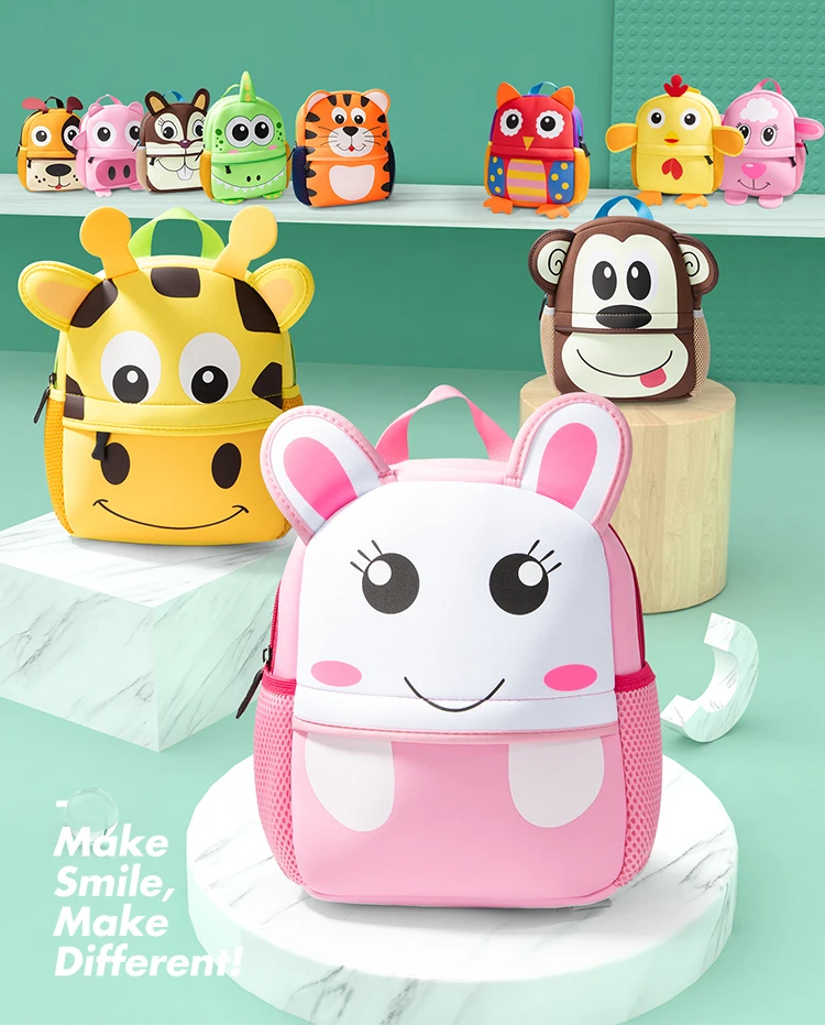 

Kindergarten Cartoon Animal Backlpack Kids School Backpacks For Children, Pink, orange, red, yellow, brown, green