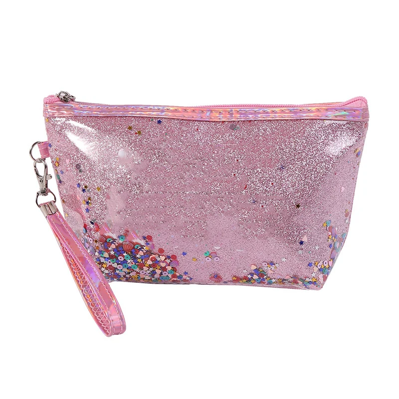 

Hot selling new eco friendly cosmetic bag with sequins printed letters cartoon hexagonal portable