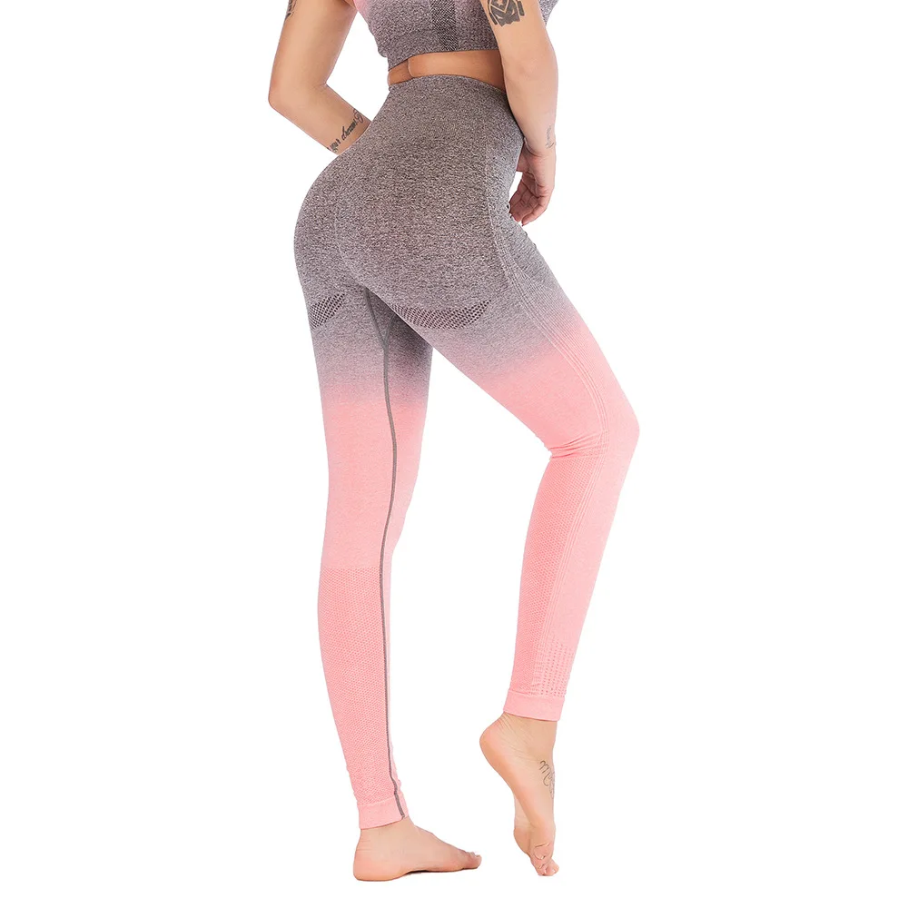 

Seamless quick-drying fitness suit sexy belly button sports gradient color series yoga suit