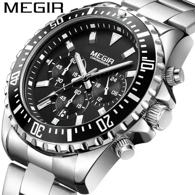 

MEGIR 2064 Chronograph Wristwatch Men Quartz Watch Sports Military Watches Stylish Waterproof Stainless Steel Reloj Hombre