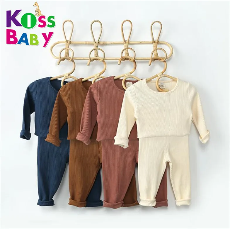 

Baby Kids Pajamas Unisex Soft Cotton Elastic Ribbed Loungewear Sleepwear 2pcs Set Clothes, Picture shows