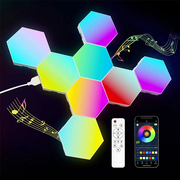 

RGB Hexagon light panel Gaming Atmosphere Lights Intelligent Quantum Voice Induction APP Remote Control hexagonal wall lamp