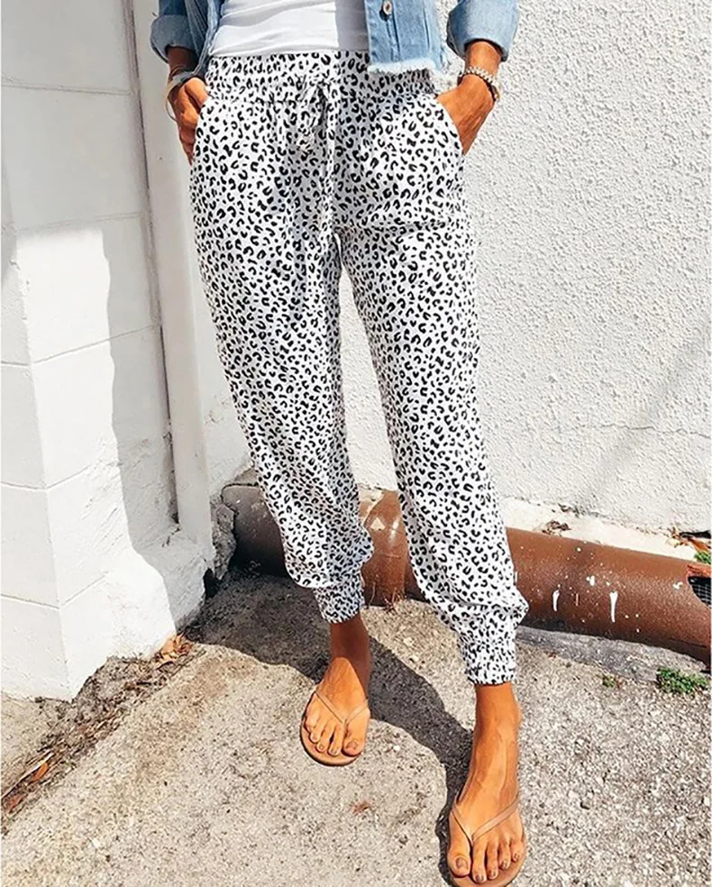 

Wholesale Belted Trousers Amazon Loose Leopard Print Drawstring Casual Long Women's Pants & Trousers, Picture shown