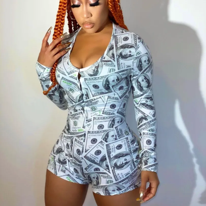 

SL094 Dollar Money Print Polyester Full Sleeve V neck Pajama Women Summer Sleepwear Underwear Pajamas, Orange, red, pink ice , red watermelon