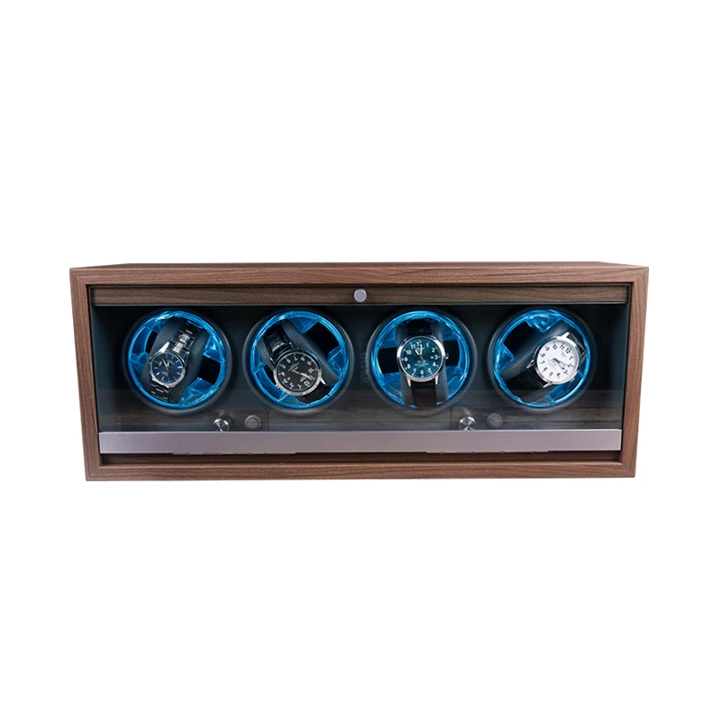 

Wholesale Walnut Luxury Gray Wood Automatic Watch Winder 4 Watches Box $50 and Safe Cabinet Rotating 4 Slots Watch Storage Case