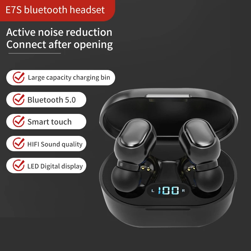 

Factory Best Selling BT 5.0 Headphones Amazon Wireless Magnetic Suction Bass Earphone Sports E7S Earbuds