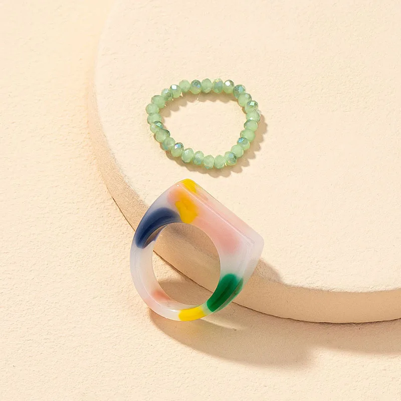 

2021 Popular Design Blue Resin Rings Colorful Beads Acrylic Ring Sets