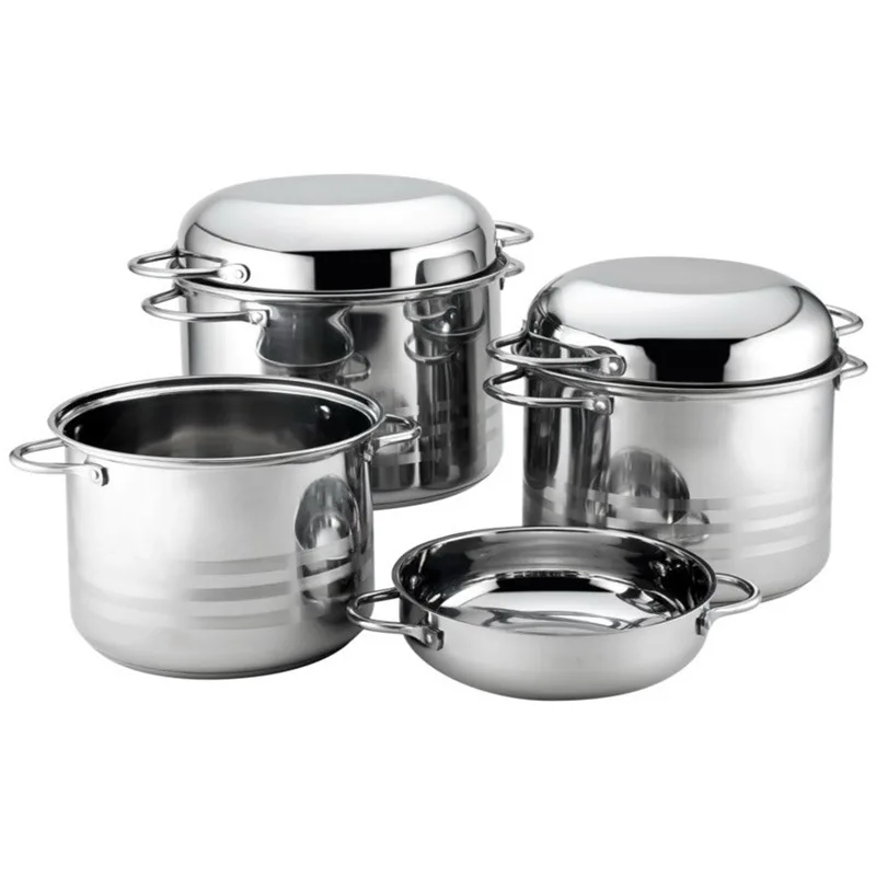 

Bulk wholesale large capacity soup pot cookware stainless steel cooking pot set and steamer