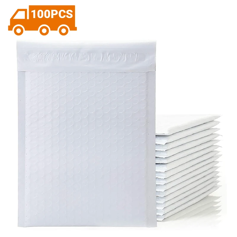 
[USA Warehouse] 100 Pcs 7.25 X 12 Inch Wholesale Custom Shipping Padded Bubble Wrap Mailer Poly Bubble Mailer No Logo White 