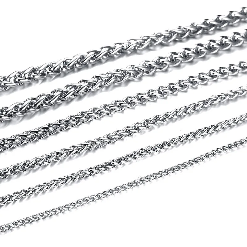 OAHLAN Fashion Jewelry Hip-Hop Style 3mm / 5mm Wheat Chain Necklace Titanium Stainless Steel Gold Plated Chains for Men Women