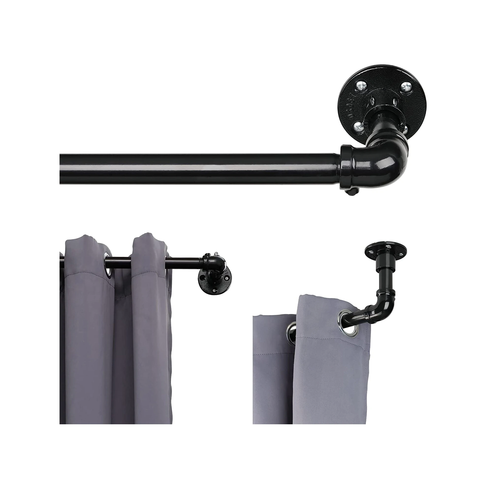 

Industrial Curtain Rods, Black Curtain Rod Set for Window