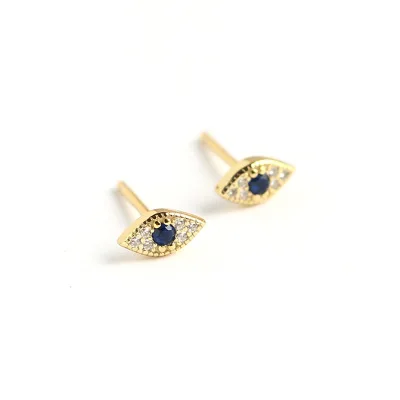 

2021 New 925 Sterling Silver Blue Crystal Eye Shaped Earrings Mini Gold Plated Full CZ Diamond Evil Eyes Stud Earrings for Girls