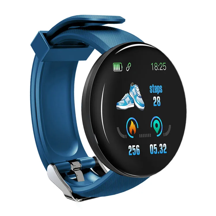 

Free Sample 1.3 Inch Round Screen Heart Rate Blood Pressure Waterproof D18 Smart Watch Bracelet