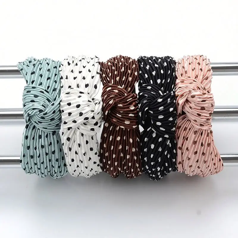 

Hot Sale Pleated Polka Dot Headband Fashion Classic Knotted Headband Casual All-match Fabric Hair Band, Picture