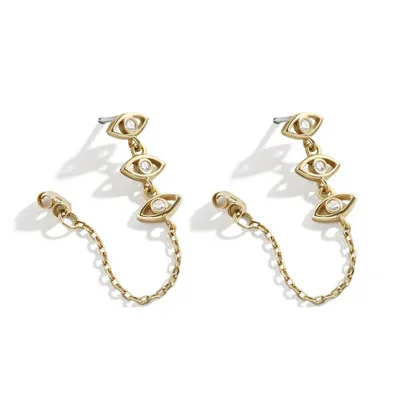 

Retro Creative Jewelry Real Gold Plated Link Chain Diamond Evil Eyes Earrings Punk Multi Evil Eyes Chain Earrings
