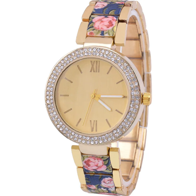 

Customized logo manufacturers direct gold jade printing strap quartz lady watch, 1colors