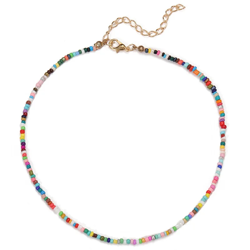 

European and American new style bohemian beach ethnic style colored small daisy fashion color glass seed bead necklace