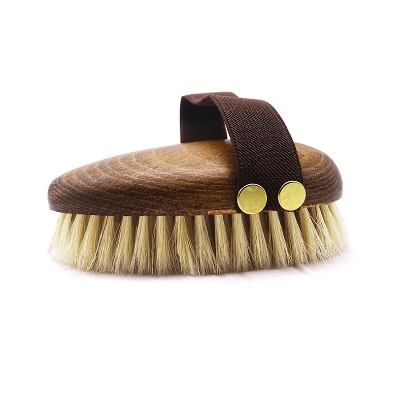 

Hot Sale New Design Teardrop Shape Bath Brush Custom Logo Wood Handle Natural Boar Bristle Skin Massage Body Dry Brush