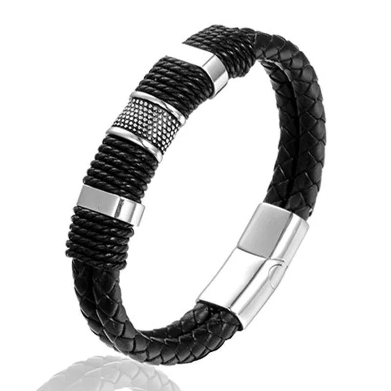 

retro wholesale braided rope men's bracelet Stainless steel buckle jewelry