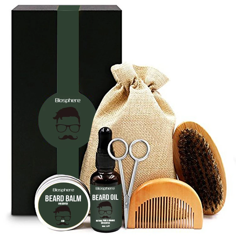 

OEM Bulk 6 in 1 Kit Beard Brush Oil Balm Comb Men's Care Grooming Kit, Transparent