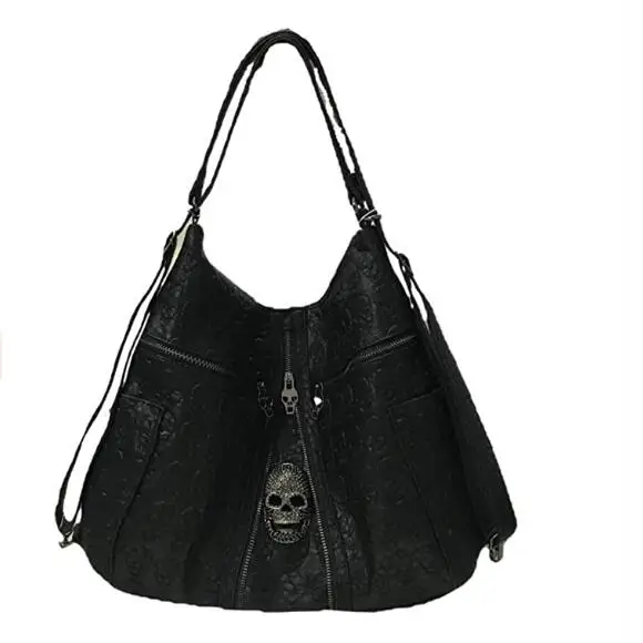 

Women Retro Print Shoulder Bag Skull Rivet Crossbody Satchel Messenger Large Tote Purse, Black