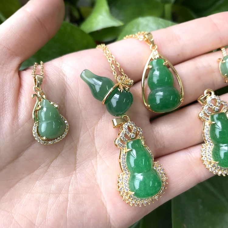 

wholesale cheap pendant gold plated green gourd bottle charm necklace