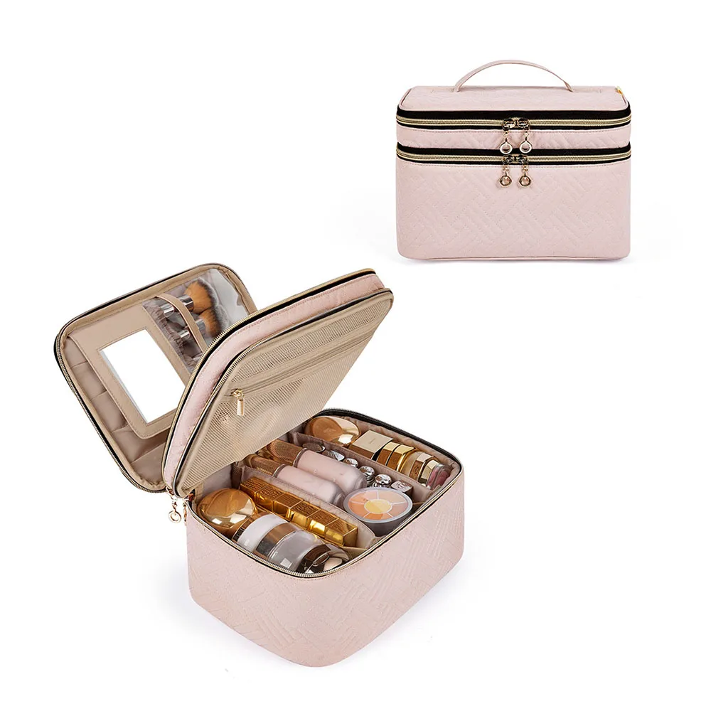 

Bagsmart Travel Essentials Double Layer Foldable Makeup Box Custom Logo Make Up Organizer Quilted Cosmetic Bags Or Pouches, Picture