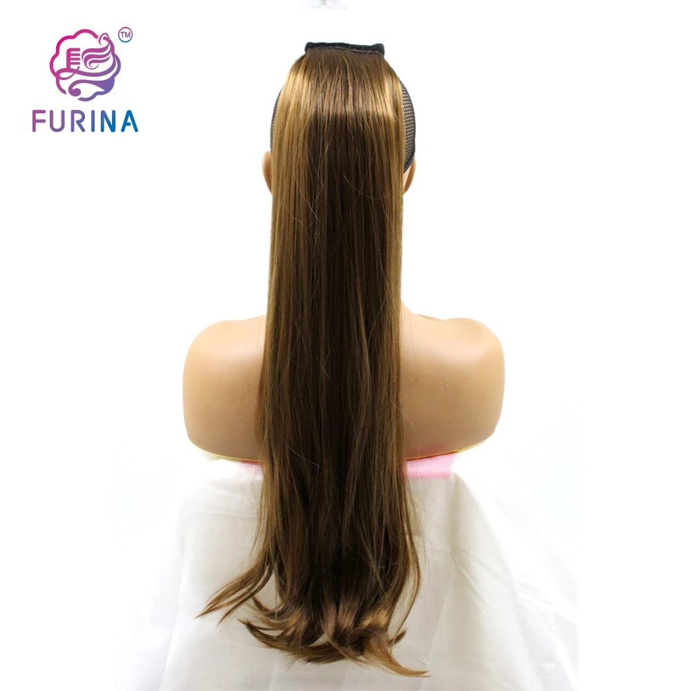 

Heat resistant fiber 26" 250G long straight wrap around ponytail synthetic hair extension, Pure colors are available