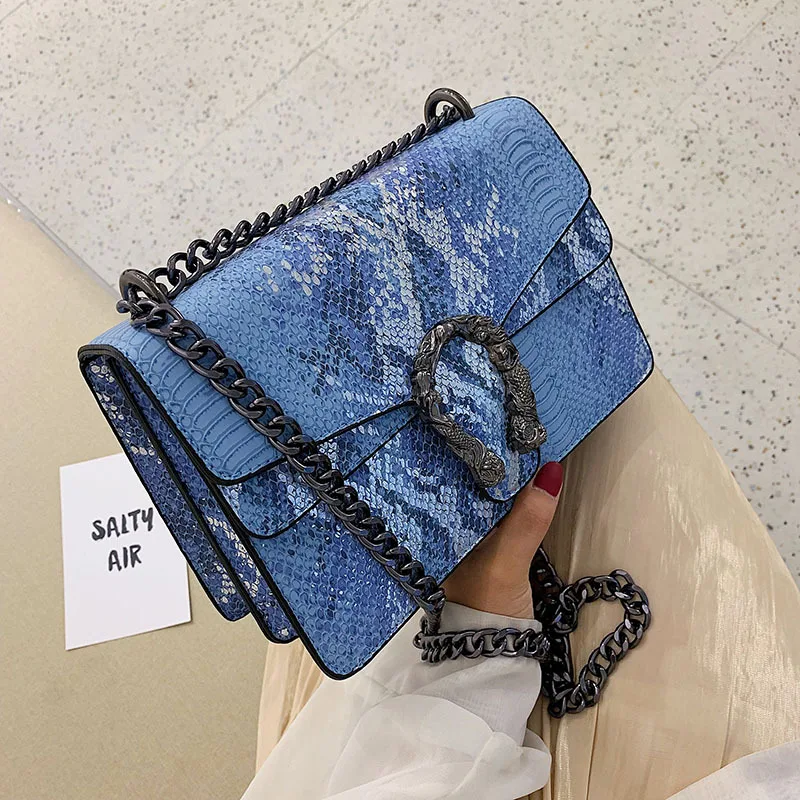 

Cross Body Purses Luxury Snakeskin Pattern Lady Chain Single Shoulder Messenger Bag For Young Women