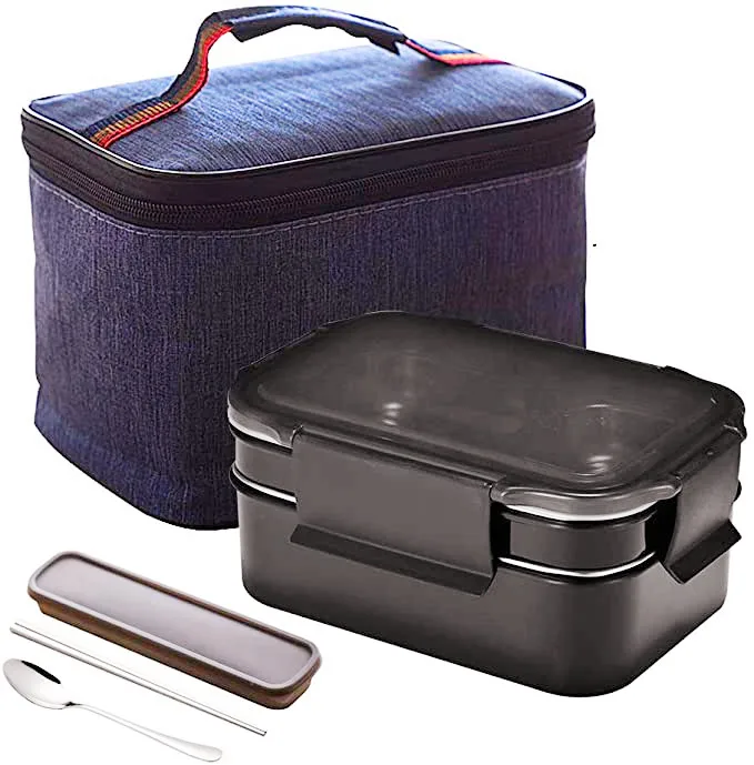 304 Stainless Steel Double Lunch Box Layered Portable Student ...