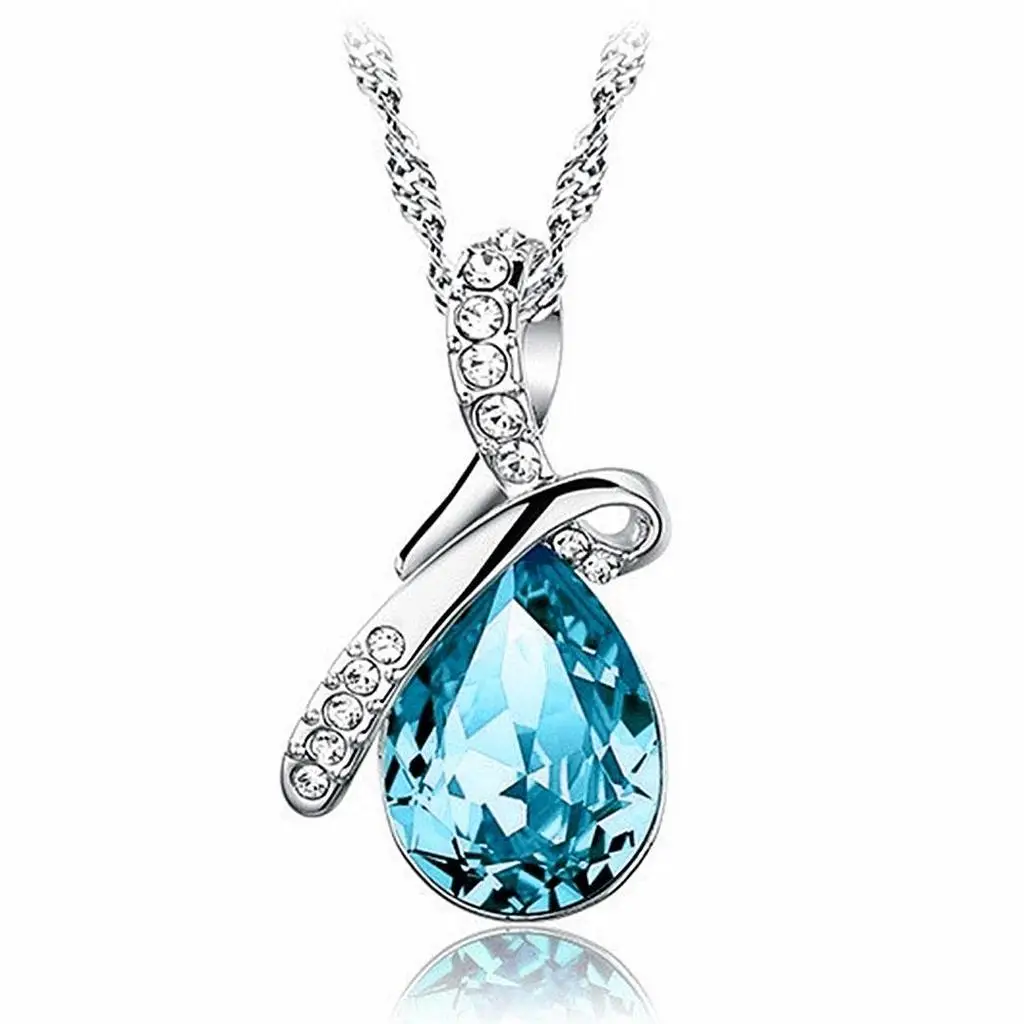 

Fashion Jewelry women crystal rhinestone pendant silver chain necklace teardrop Korean Necklace