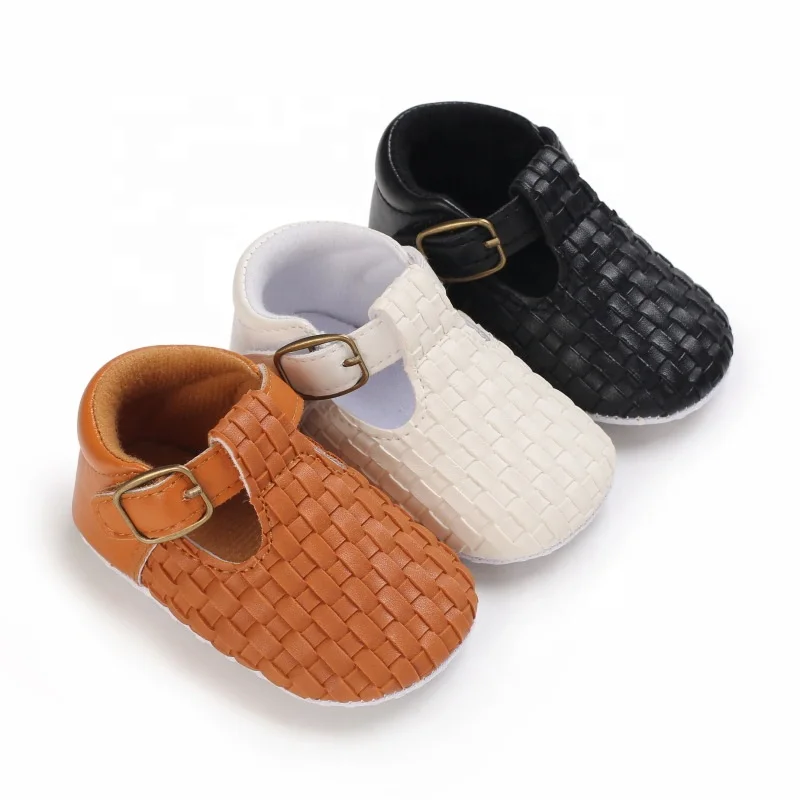 

2022 New arrival spring summer buckle strap infant baby soft sole braided leather toddler designer shoes, White/black/brown
