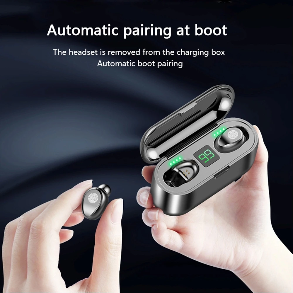 A-BST Hot selling noise cancelling sport bluetooth wireless earbuds with power bank battery display F9 F9 TWS Wireless Earphone - ANKUX.COM