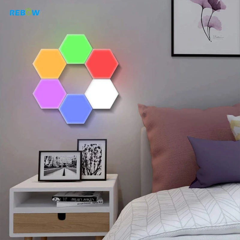 

Rebow drop shipping touch modern DIY minimalist honeycomb wall lamp RGB hexagon led light for home decoration