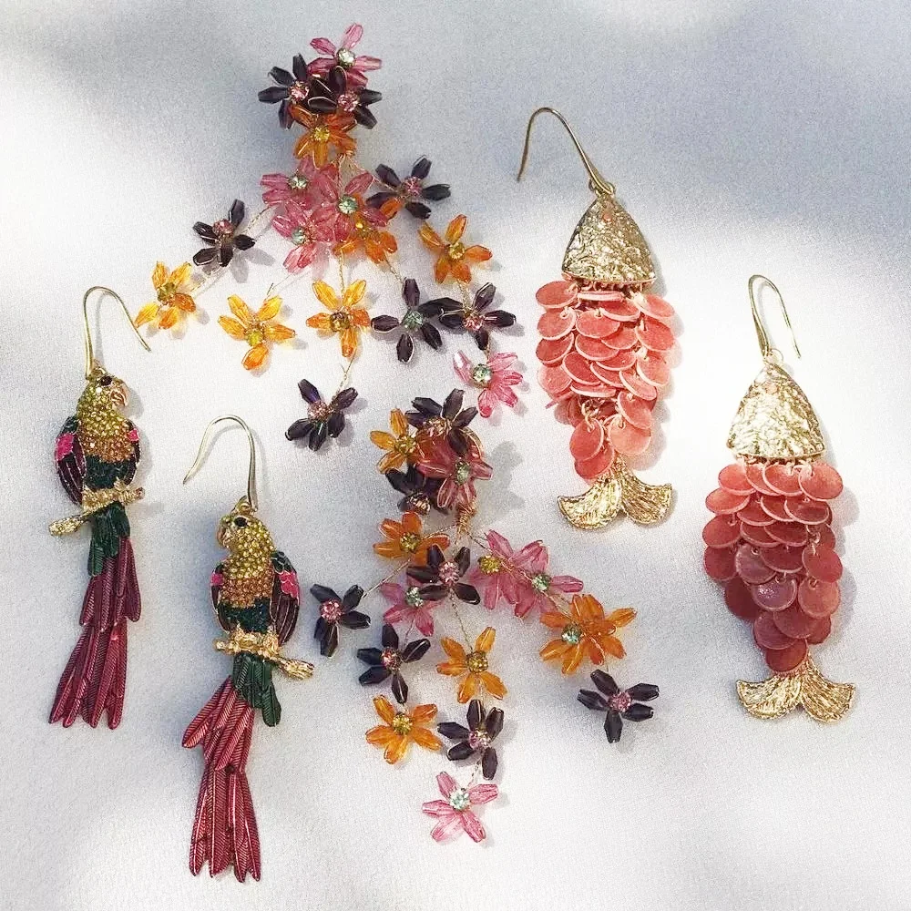 

2021 Newly ZA Fashion Crystal Flower Earrings for Women Bohemian Flower Glass Handmade Beaded Pendant Earrings Jewelry Gift, Many colors fyi