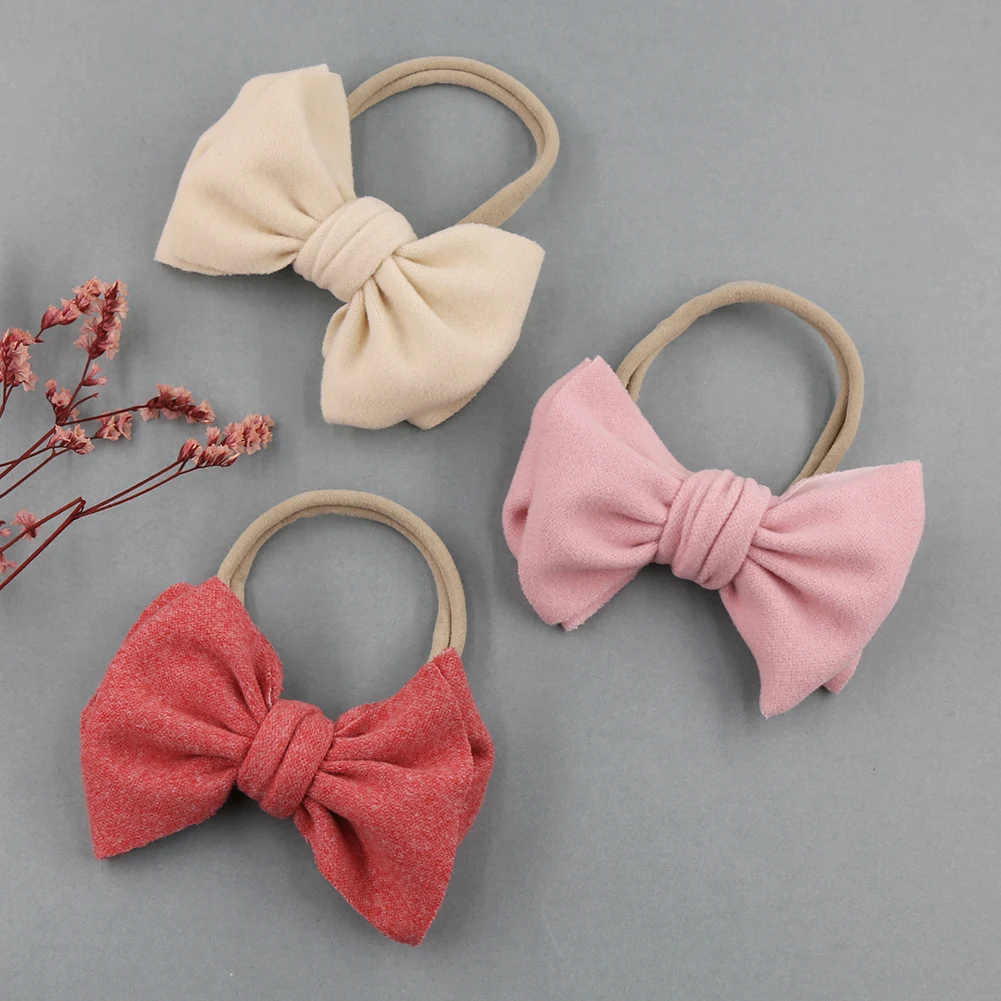 

Solid Elastic Baby Headband for Boy Girls Cute Nylon Faux Cashmere Hair Bands Kids Bow Tie Fashion Accessories