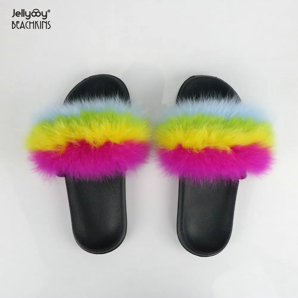 

Jellyooy BEACHKINS Graffiti Bags With Fox Fur Slippers Sets Large Purse Bag Match Multicolor Fur Slides Sandals, One colorful colors
