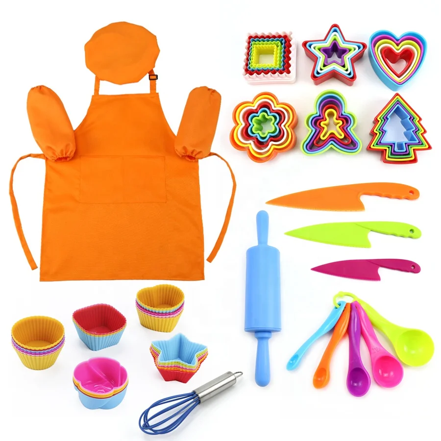 
Kitchen real kids cooking and baking set with apron and chef hat  (1600073295650)