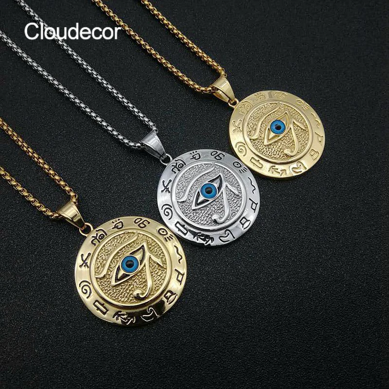 

Eyes Of Horus Ancient Egypt Titanium Stainless Steel Pendant The Eye Of Horus Box Chain Necklace Men, 18k gold plated