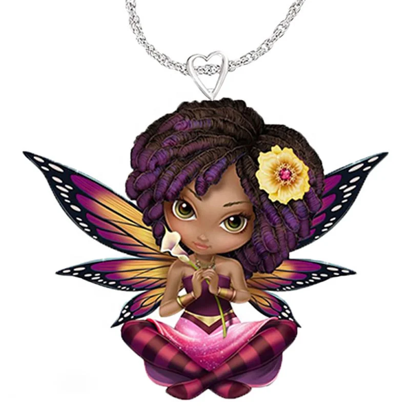 

European and American Fashion Hip Hop Girl Flower Butterfly Lady Necklace Pendant