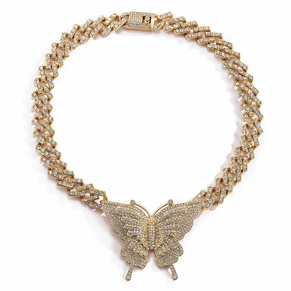 

New design gold flash rhinestone butterfly necklace for femal, As picture