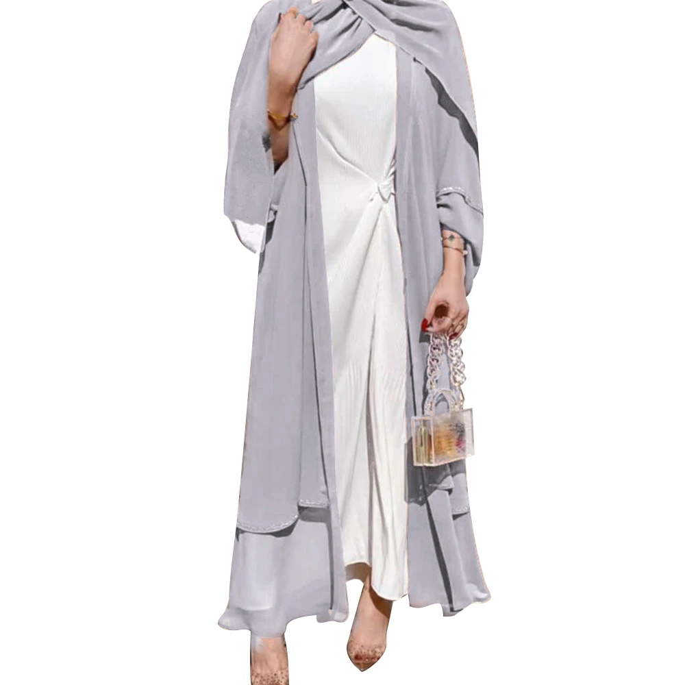

New arrival front open turish islamic dress hot soild plus size lady robe long sleeve middle east mulism abaya
