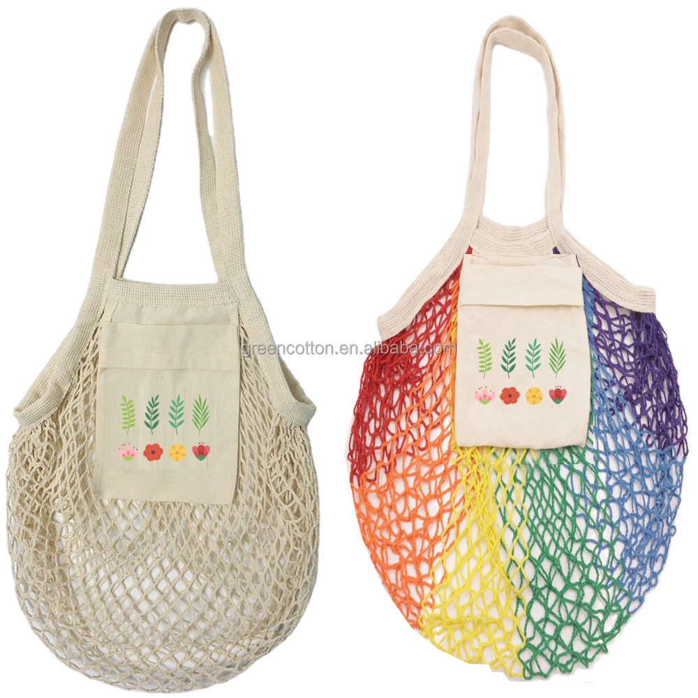 

Yiwu Greencotton The Best seller custom logo natural cotton net fruit mesh produce fishnet shopping bag