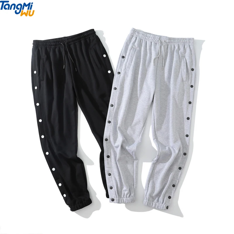 

2021 summer Man's solid side button sweat pant custom logo draw string trousers mesh men joggers sweat pant