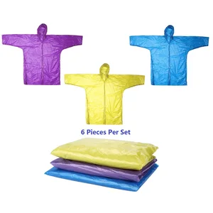 6 Pieces Per Set Wholesale Adults Men Women Girls Disposable PE Plastic Raincoats For Adults Men Women