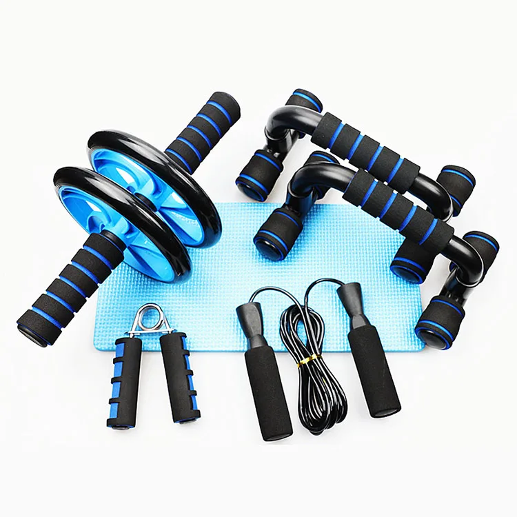 

Strength training set 5 in one ab Wheel roller push-up stand rope skipping mat Grip Fitness Equipment for Core Workout, Blue,green