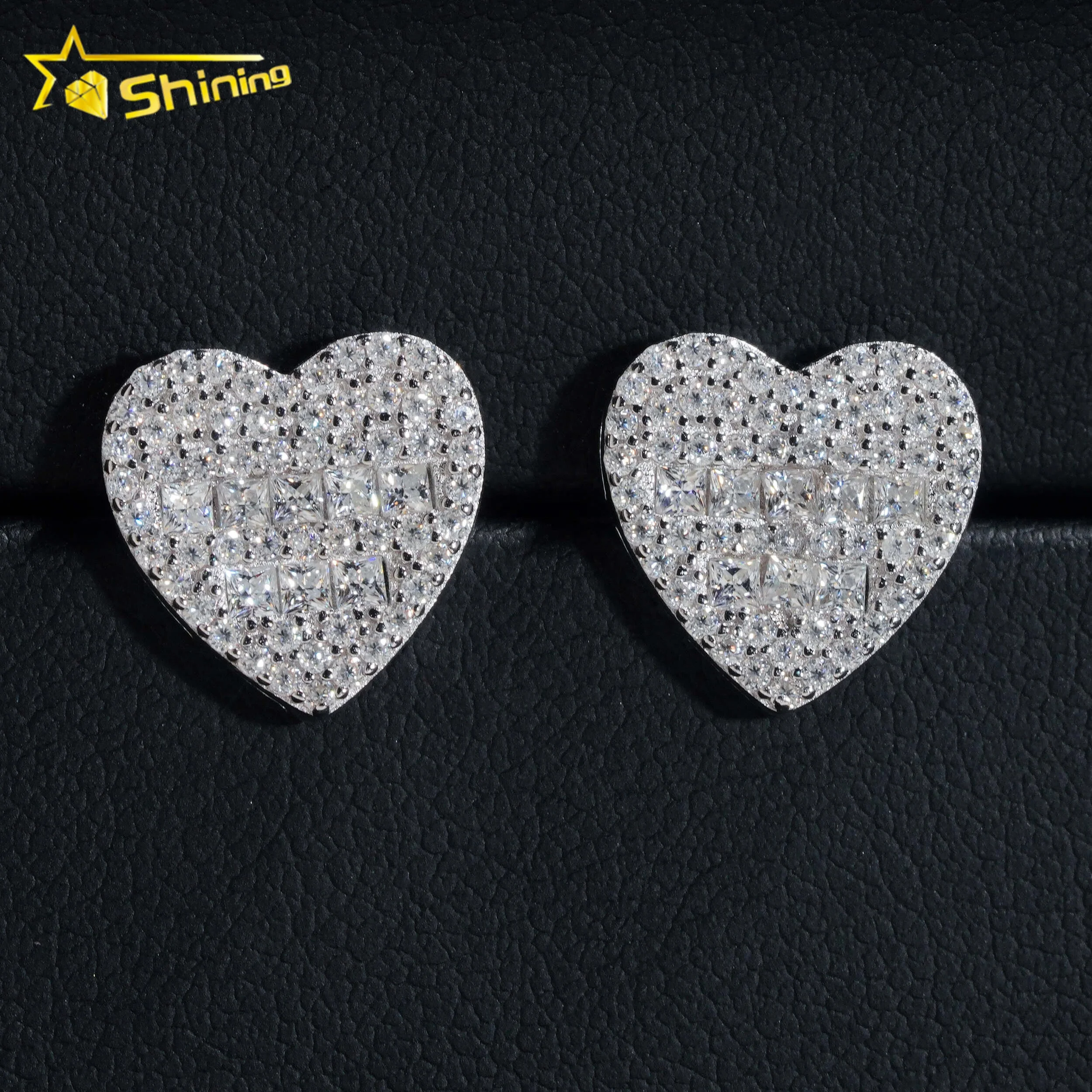 Pass Diamond Tester Iced Out Hip Hop Silver Gold Plated Heart Moissanite Earring for Men