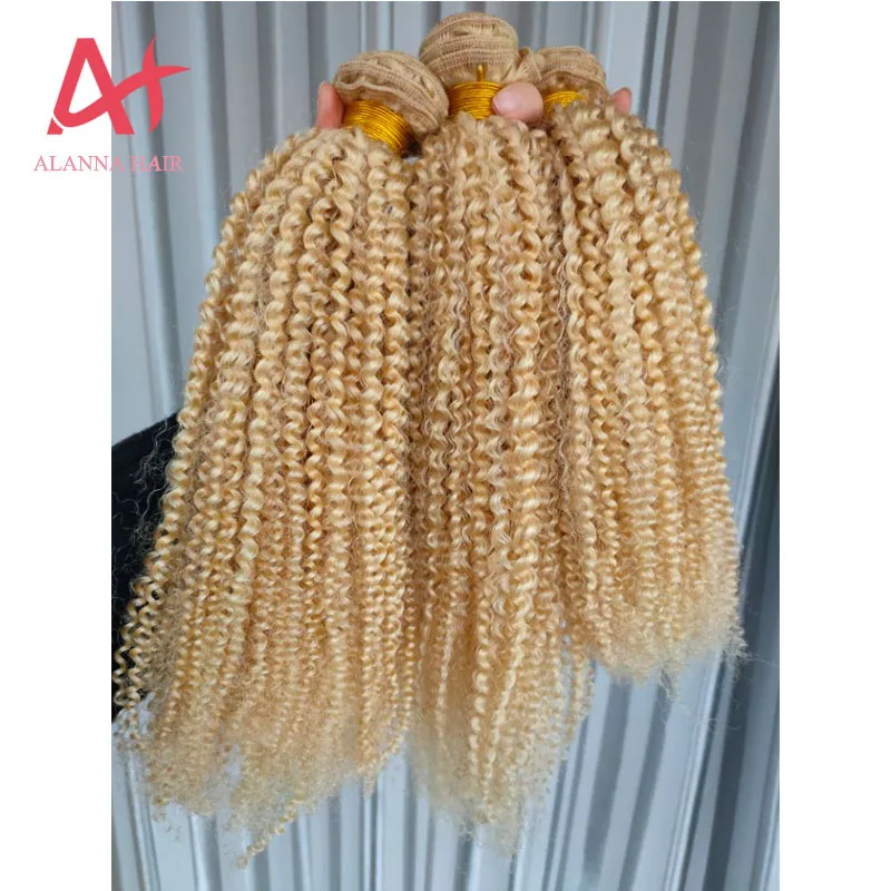 

Wholesale Virgin Kinky Curly 10"-30' Wholesale Human Hair Weave Bundles Top Grade 12A Great Quality #613 Blonde Hair Can Be Dyed